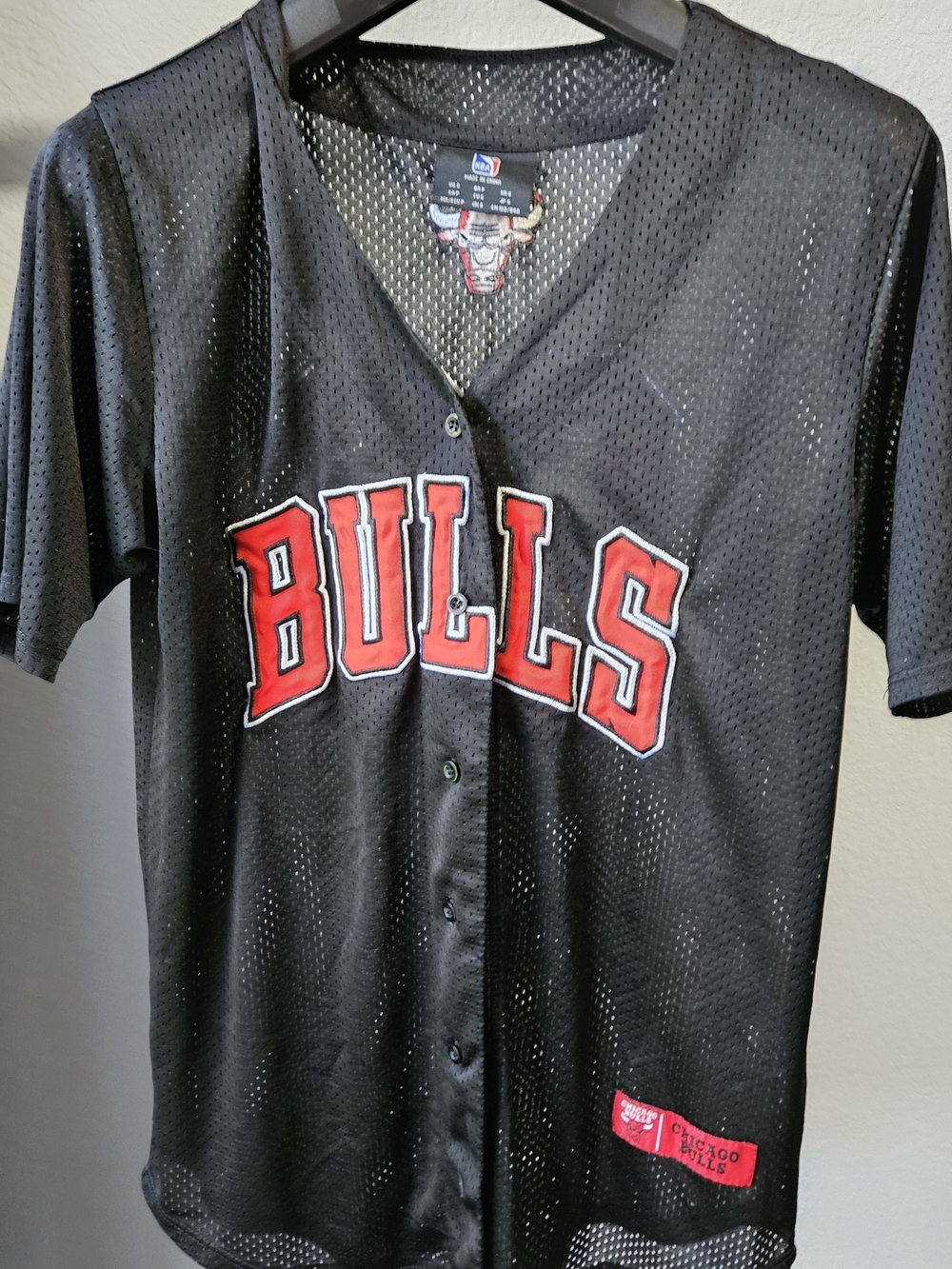 NBA Chicago Bulls Black Mesh Jersey with Red Lettering